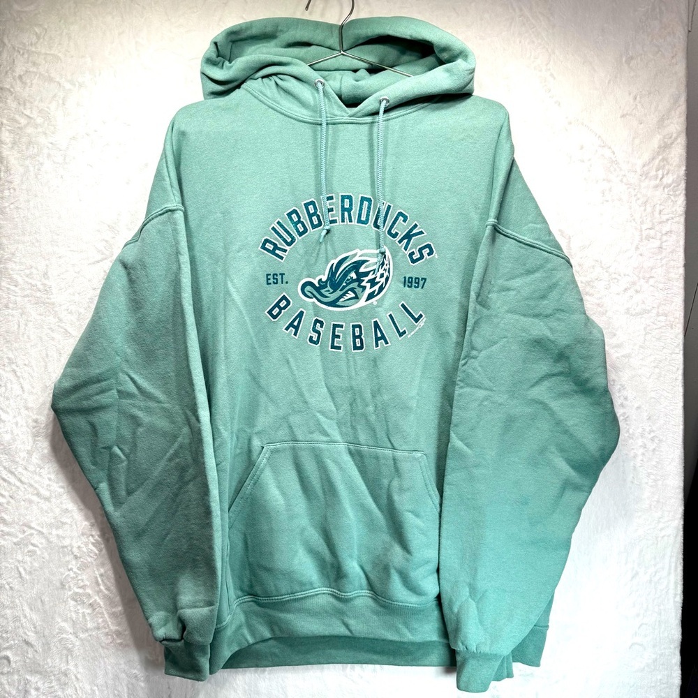 Jerzees Rubberducks Baseball Green Oversized Hoodie with Pockets Comfy Sporty
